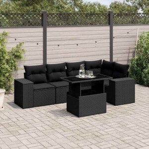 vidaXL 6-delige Loungeset met kussens poly rattan zwart