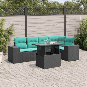 vidaXL 6-delige tuinbankset met kussens van zwart polyrotan