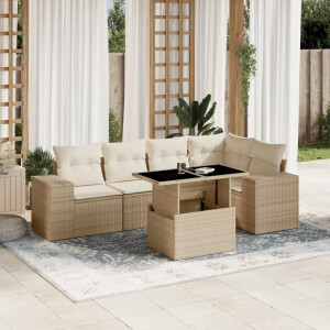 vidaXL 6-delige Loungeset met kussens poly rattan beige