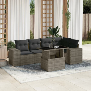 vidaXL 6-delige Loungeset met kussens poly rattan grijs