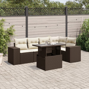 vidaXL 6-delige Loungeset met kussens poly rattan bruin