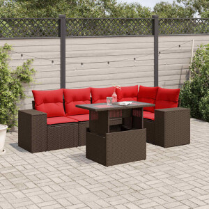 vidaXL 6-delige tuinbankset met kussens, bruin polyrotan