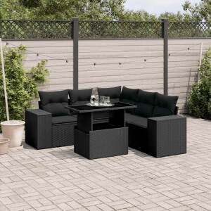 vidaXL 6-delige Loungeset met kussens poly rattan zwart