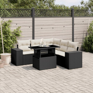 vidaXL 6-delige Loungeset met kussens poly rattan zwart