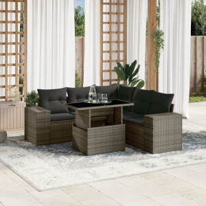 vidaXL 6-delige Loungeset met kussens poly rattan grijs
