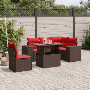 vidaXL 6-delige tuinbankset met kussens, bruin polyrotan