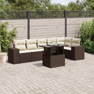 vidaXL 7-delige Loungeset met kussens poly rattan bruin