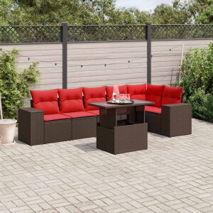 vidaXL 7-delige tuinbankset met kussens, bruin polyrotan