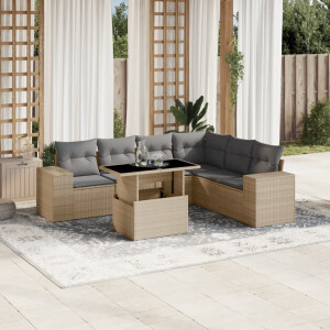 vidaXL 7-delige Loungeset met kussens poly rattan beige