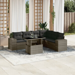 vidaXL 7-delige Loungeset met kussens poly rattan grijs
