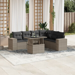 vidaXL 7-delige Loungeset met kussens poly rattan lichtgrijs