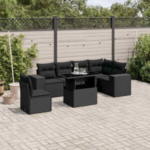 vidaXL 7-delige Loungeset met kussens poly rattan zwart