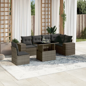 vidaXL 7-delige Loungeset met kussens poly rattan grijs