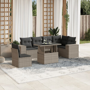 vidaXL 7-delige Loungeset met kussens poly rattan lichtgrijs