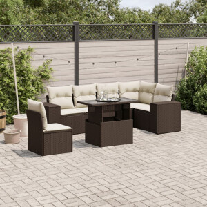 vidaXL 7-delige Loungeset met kussens poly rattan bruin