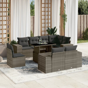 vidaXL 9-delige Loungeset met kussens poly rattan grijs