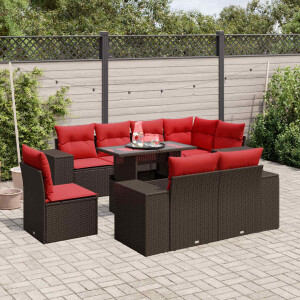 vidaXL 9-delige tuinbankset met kussens, bruin polyrotan