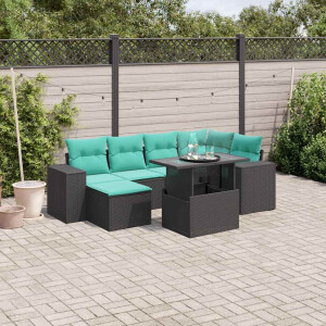 vidaXL 7-delige tuinbankset met kussens van zwart polyrotan