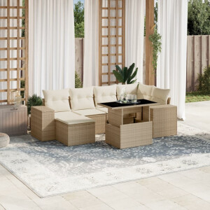 vidaXL 7-delige Loungeset met kussens poly rattan beige