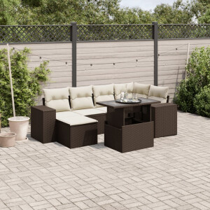 vidaXL 7-delige Loungeset met kussens poly rattan bruin
