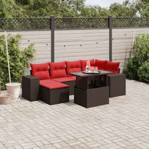 vidaXL 7-delige tuinbankset met kussens, bruin polyrotan