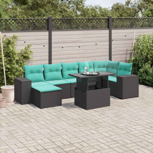 vidaXL 8-delige tuinbankset met kussens, zwart polyrotan