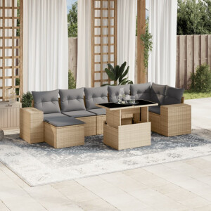 vidaXL 8-delige Loungeset met kussens poly rattan beige