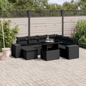 vidaXL 8-delige Loungeset met kussens poly rattan zwart