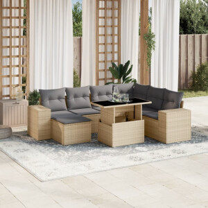vidaXL 8-delige Loungeset met kussens poly rattan beige