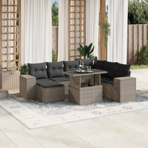 vidaXL 8-delige Loungeset met kussens poly rattan lichtgrijs