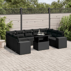 vidaXL 10-delige Loungeset met kussens poly rattan zwart
