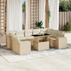 vidaXL 10-delige Loungeset met kussens poly rattan beige