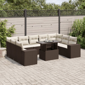 vidaXL 10-delige Loungeset met kussens poly rattan bruin
