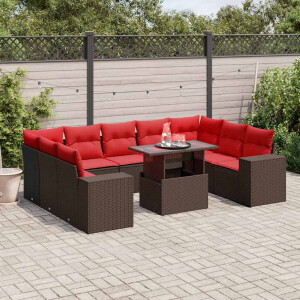vidaXL 10-delige tuinbankset met kussens, bruin polyrotan