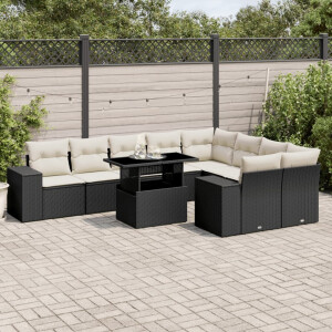 vidaXL 10-delige Loungeset met kussens poly rattan zwart