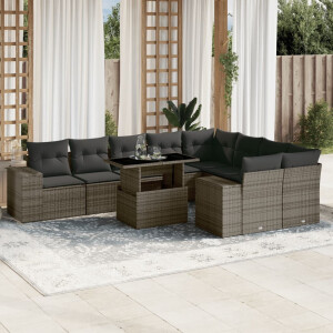 vidaXL 10-delige Loungeset met kussens poly rattan grijs