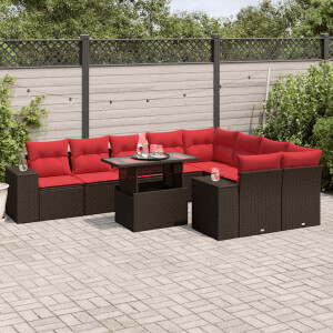 vidaXL 10-delige tuinbankset met kussens, bruin polyrotan