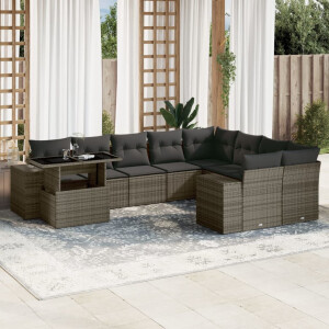 vidaXL 10-delige Loungeset met kussens poly rattan grijs