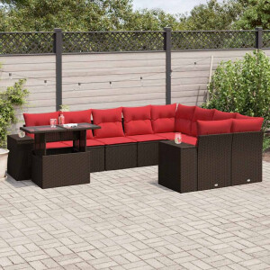 vidaXL 10-delige tuinbankset met kussens, bruin polyrotan