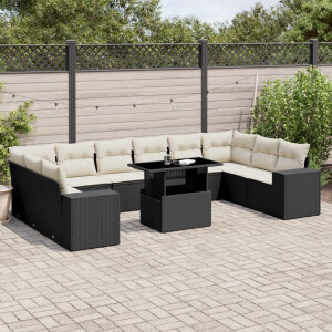 vidaXL 11-delige Loungeset met kussens poly rattan zwart
