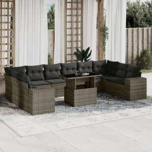 vidaXL 11-delige Loungeset met kussens poly rattan grijs