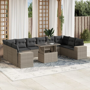 vidaXL 11-delige Loungeset met kussens poly rattan lichtgrijs