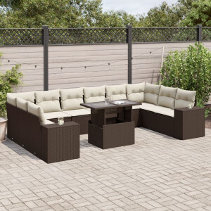 vidaXL 11-delige Loungeset met kussens poly rattan bruin
