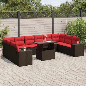 vidaXL 11-delige tuinbankset met kussens, bruin polyrotan