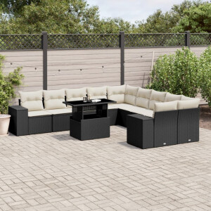 vidaXL 11-delige Loungeset met kussens poly rattan zwart