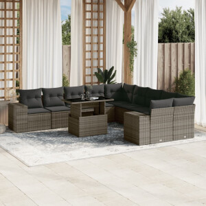 vidaXL 11-delige Loungeset met kussens poly rattan grijs