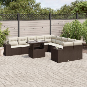 vidaXL 11-delige Loungeset met kussens poly rattan bruin
