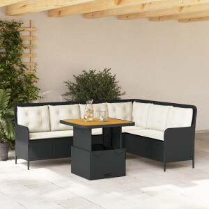 vidaXL 2-delige Loungeset met kussens poly rattan zwart