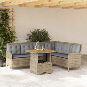 vidaXL 2-delige Loungeset met kussens poly rattan beige