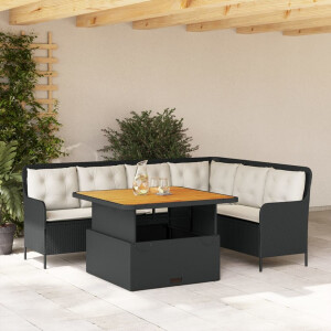vidaXL 2-delige Loungeset met kussens poly rattan zwart